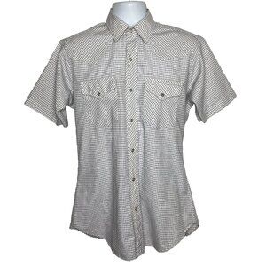Vintage 70s Ruddock White Blue Check Pearl Snap Western Shirt